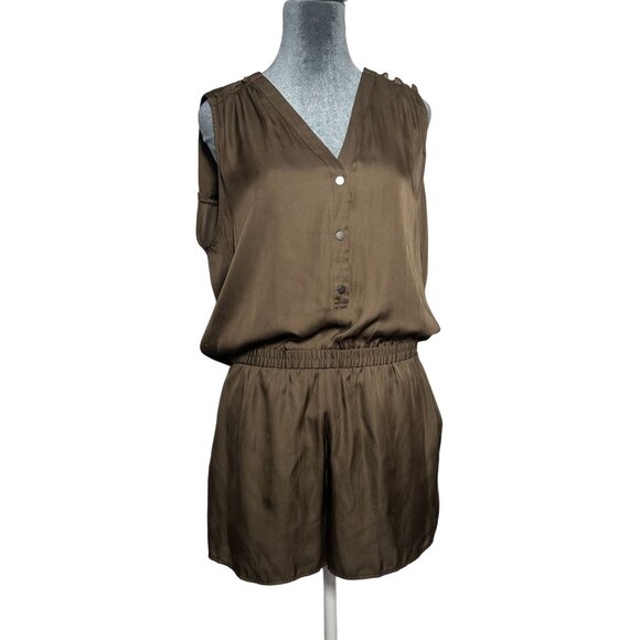 BCBG MAXAZRIA Sleeveless Brown Romper With Snap Buttons & Elastic Waist Small - Picture 14 of 14